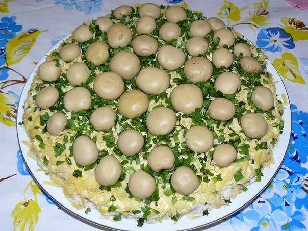 классический рецепт с фото: салат грибное лукошко с шампиньонами
